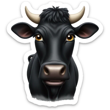A black cow with a fierce face sticker