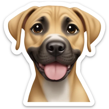 Black mouth cur puppy standing next to black and white smiling pit bull sticker