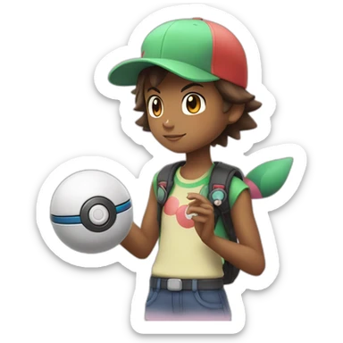 Pokemon trainer with a poke ball and pokemon mew sticker