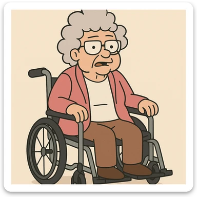 Grandmas white shirt pink jackets a wheelchair  sticker