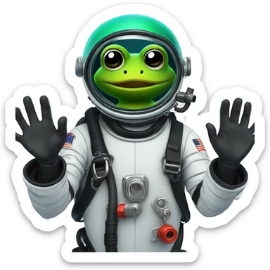 scuba diver with frog on his hand wearing a space suit sticker