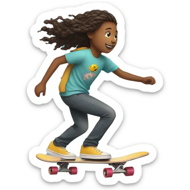 A young person on a skateboard is pushed by another sticker