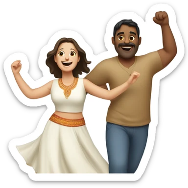 white overweight brunette woman dancing with Indian man  sticker