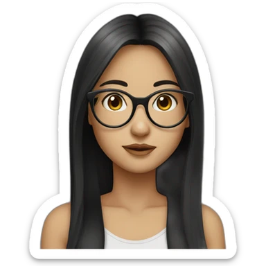 girl ROUND GLASSES long black straigh hair sticker