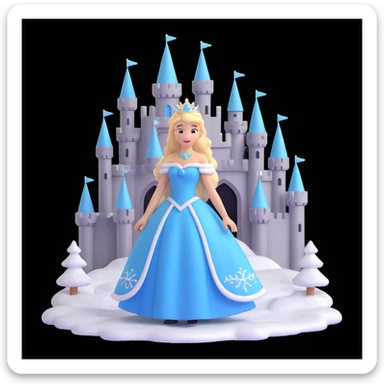 girls in a  snow princess dress, snow castle background sticker