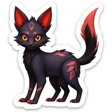 Black edgy Noivern-Noibat-Purloin-Torracat-Lykoi-Caracal-cat-Fakemon-fusion-hybrid-creature sticker