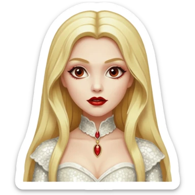 Marishka, Bride of Dracula from Van Helsing with long golden blonde hair, ivory sequin outfit sticker