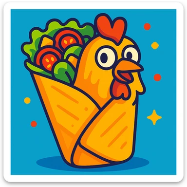 a chicken roll, cartoon style, bright colors sticker