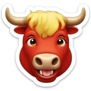 bull red in color is laughing tears coming out of eyes yellow background sticker
