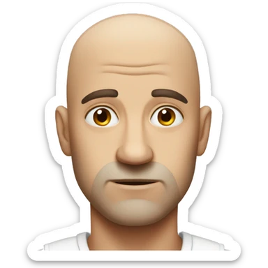 bald man with guilty face sticker