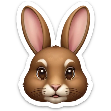 Cinematic Noble Brown Rabbit Portrait Emoji, Poised and regal, with a sturdy, compact build and a rich, velvety brown fur, long, alert ears and deep-set soulful brown eyes, Simplified yet sharp and sophisticated features, highly detailed, glowing with a warm, dignified glow, high shine, intelligent and gentle, stylized with an air of rustic elegance, focused and attentive, soft glowing outline, capturing the essence of a watchful and confident companion, so majestic it feels as though it could hop out of the screen with effortless authority! sticker