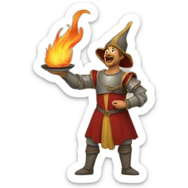 medieval fireeater acting for audience, torso, without the audience sticker