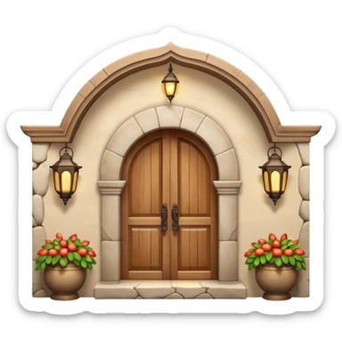 3D Apple-style emoji of a full traditional Turkish han. Rounded stone building with arched wooden doors and windows, small courtyard, fountain, arches, and hanging lanterns. Glossy, smooth, soft shadows, clean white background.






 sticker