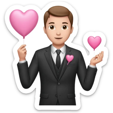 male with suit holding pink heart balloon sticker
