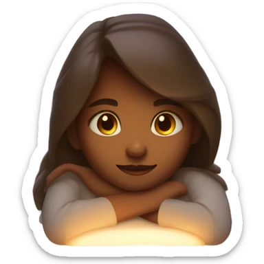 A girl with her head on the table shine around her head  sticker