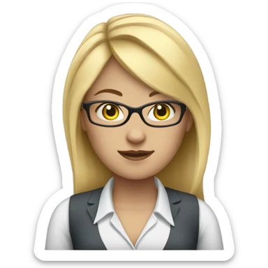 A female office worker with blond hair, blue eyes and glasses  sticker