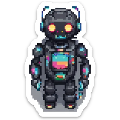 pixel art robot, simple and colorful sticker
