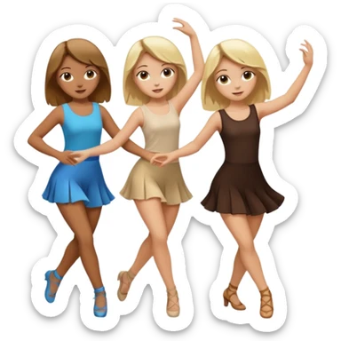 3 girls dancing 1 blonde and pale to the left 1 tan with brown hair in the middle and 1 slightly less tanned to the right with dark brown hair sticker