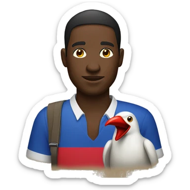 cartoon haitian man with haitian bird on his shoulder sticker