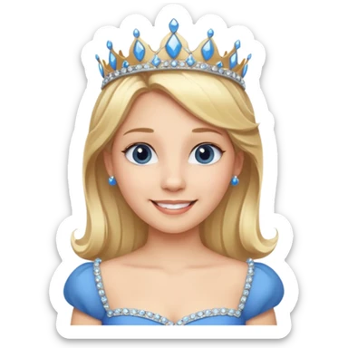 Princess in Blue Dress with Tiara, Blonde Hair sticker