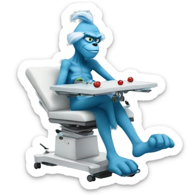 blue grinch laying on operating table sticker
