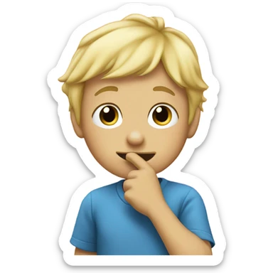 Blonde hair boy picking nose sticker