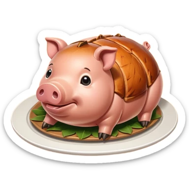 Create an emoji-style whole lechon. Crispy shiny roasted pig on a platter, festive and simple sticker