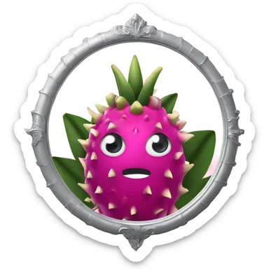 3D elegant Pitahaya with large shiny eyes 👀 one hand holds the mirror with its reflection 🪞 sticker
