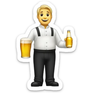Waiter with a pot belly serving bottles of beer sticker