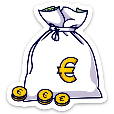 money bag with euro symbol, slight glow, coins spilling out sticker