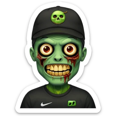 Faça um zombie com uma blusa da Nike preta com um boné preto da Nike tbm, que o zombie tenha dentes de ouro. sticker