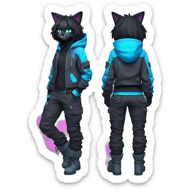 Edgy Anthro cool pretty colorful dark cat-fursona techwear cargo pants hoodie sticker
