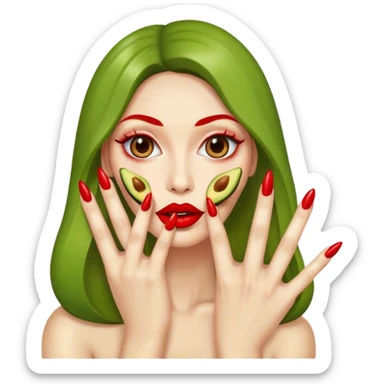 Aguacate con labios rojos y grandes con uñas largas  sticker