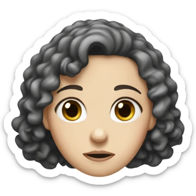 worried white girl with black curly head and head tilted to the side sticker