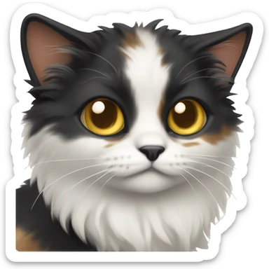 dark calico cat with white chest fluffy big eyes sticker