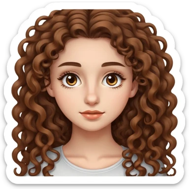 20-year-old woman with long curly brown hair, small hazel eyes, long eyelashes sticker