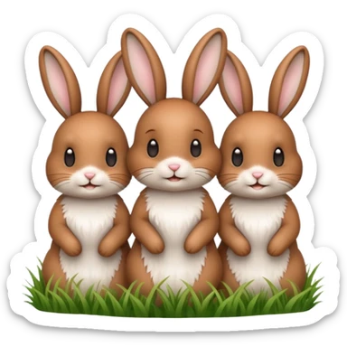 3 Bunny's standing in grass field happy looking foward sticker