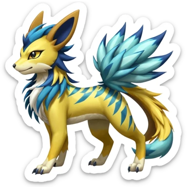 Feral Scaly Striking Slaying Badass Evil Handsome Lightning-patterned Zig-zagged buzzy fuzzy Meloetta-Renamon-Zeraora-Luxray-Cobalion-Suicune-Vernid-fusion-hybrid-creature, full body  sticker