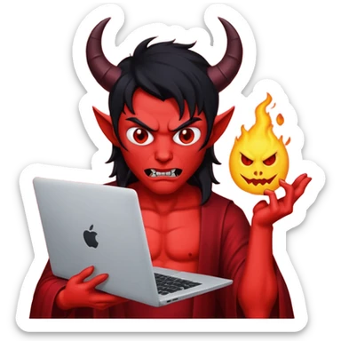 satan god with laptop, red and black sticker