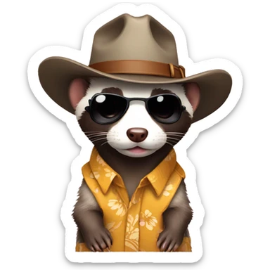 detective Ferret wearing a tiny cowboy hat with sunglasses Hawaiian shirt sticker