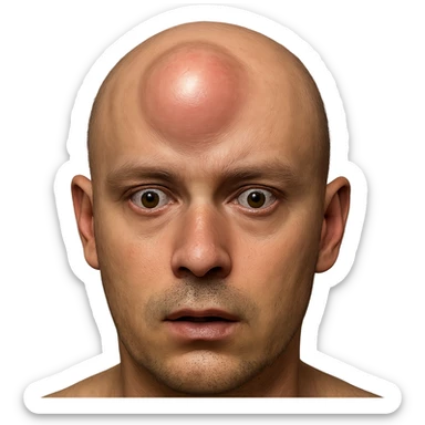 Make the lump on the person's forehead much larger. Keep the transparent background. The style is realistic and detailed as in the reference image. sticker