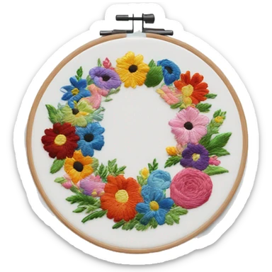  embroidery hoop with colorful bouquet embroidered on it sticker