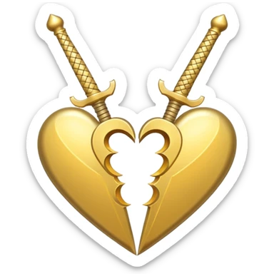 golden sword cuting in half a gold heart sticker