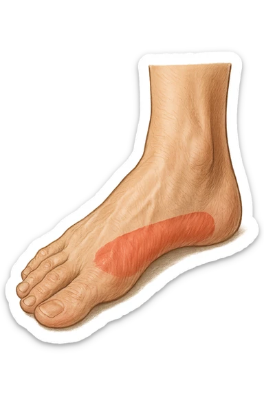 spazio dall'avampiede al tallone umano sottolineato in rosso, fai l'arto umano anatomico realistico con evidenza su quel tratto sticker