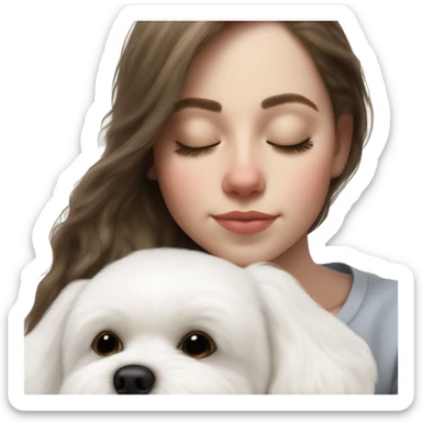 White dog Bichon Frise sleeping on brunette white girl's lap sticker