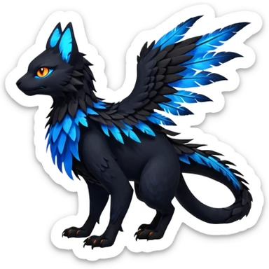 Black Dark Exotic Beaked Feathery Nocturnal Neon-glowing Abyssal Nightly Abyss-Cat-Gryphon-Salandit-Nargacuga-Silvally-Fakémon Creature (full body) sticker