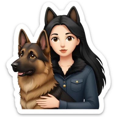 woman with black long hair with german shepherd sticker