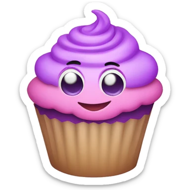 Smiling pink and purple cupcake sticker