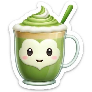 “Matcha latte in a cute glass cup, sticker