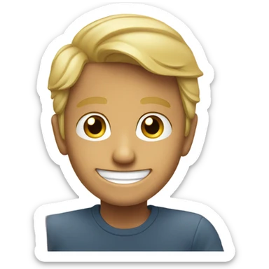 smiling boy by the window  make look like Donald Trump look sticker